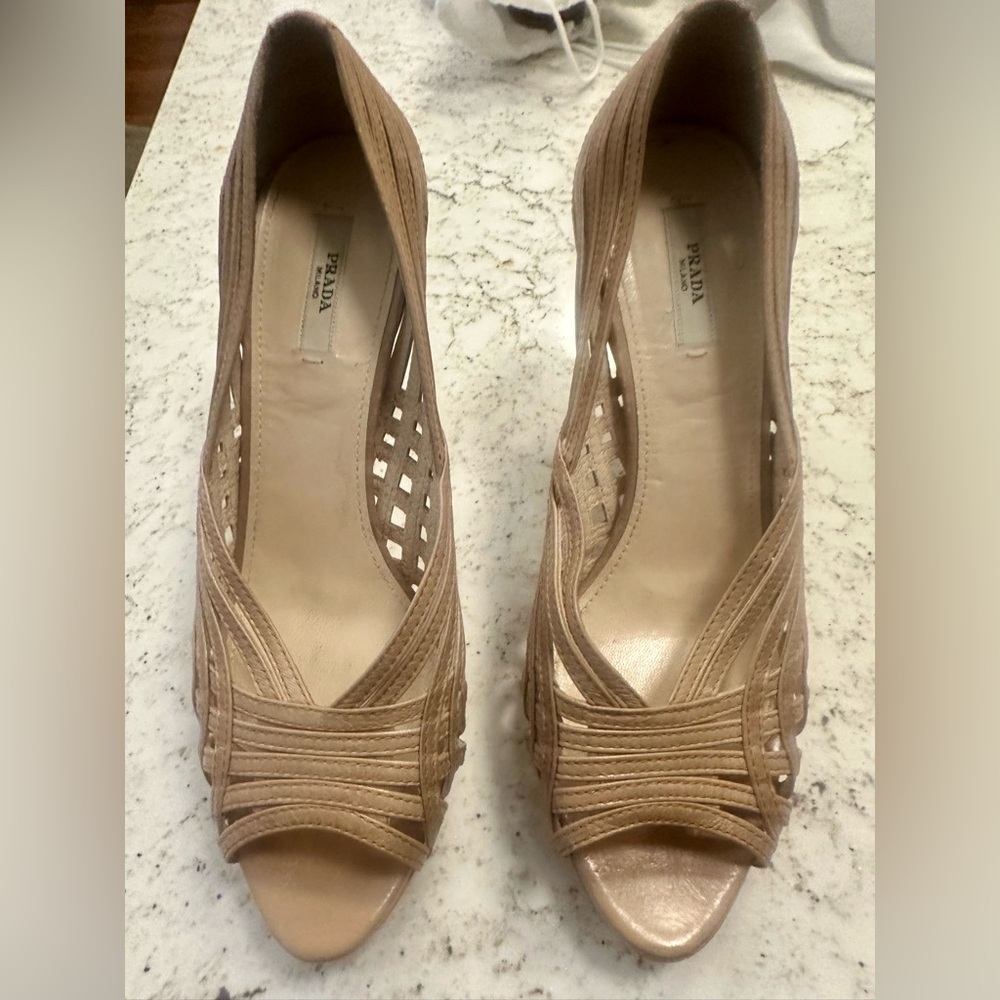 Prada Women's Beige Cutout Heels